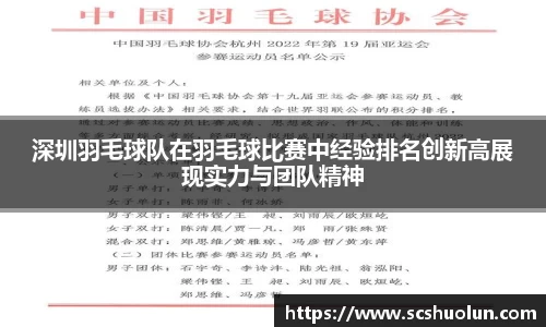深圳羽毛球队在羽毛球比赛中经验排名创新高展现实力与团队精神