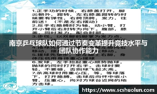 南京乒乓球队如何通过节奏变革提升竞技水平与团队协作能力