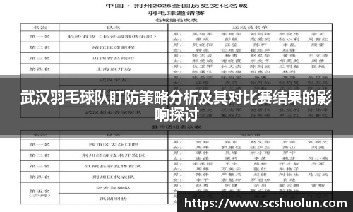武汉羽毛球队盯防策略分析及其对比赛结果的影响探讨
